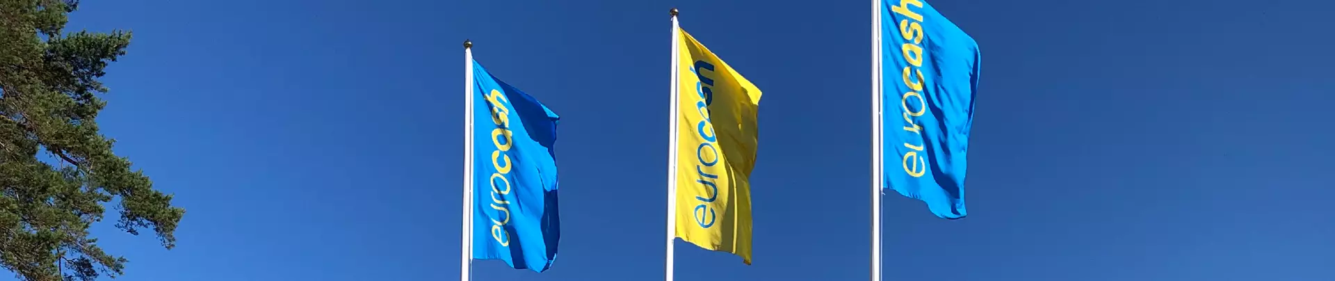 Eurocash-flaggor som vajar i vinden