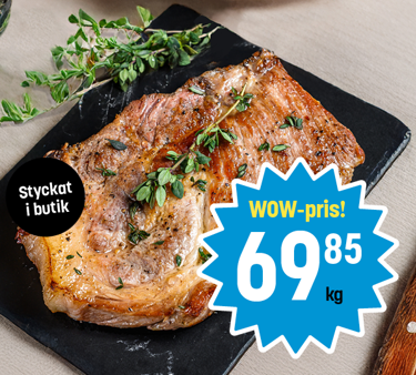 Fläskkarré, styckat i butik 69,85/kg